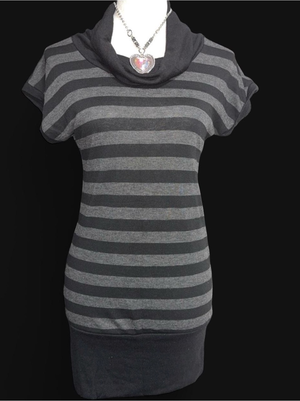 Delirious Gray & Black Striped Cowl Neck dress Y2K